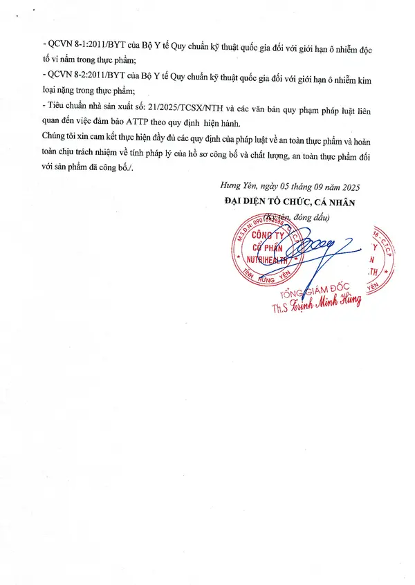 Trang 3/8 – Bản tự công bố sản phẩm 21/NTH/2025