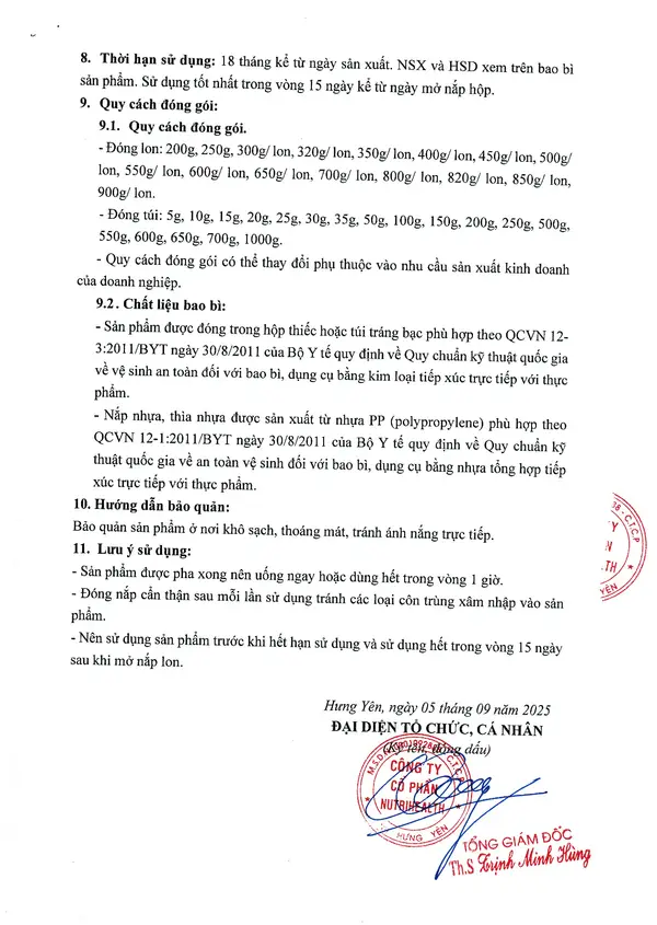 Trang 7/8 – Bản tự công bố sản phẩm 21/NTH/2025