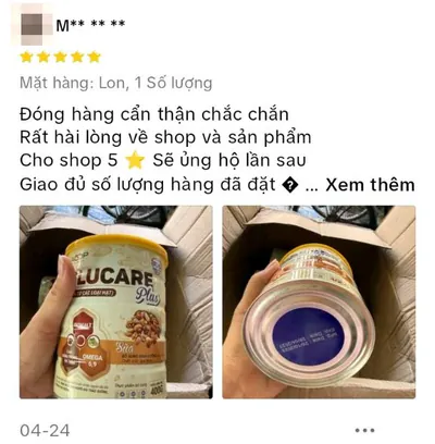 Đánh giá 5 sao trên TikTok Shop của M** ** **, phân loại Lon, 1 Số lượng: Rất hài lòng về shop và sản phẩm