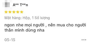 Đánh giá 5 sao trên TikTok Shop của A** T**n, phân loại Hộp, 1 Số lượng: ngon nhe mọi người , nên mua cho người thân mình dùng nha
