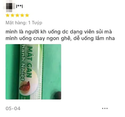 Đánh giá 5 sao trên TikTok Shop của I**I, phân loại 1 Tuýp: mình là người kh uống dc dạng viên sủi mà mình uống cnay ngon ghê, dễ uống lắm nha