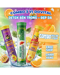 Combo 3 Vị - Tpbvsk Vi&ecirc;n sủi DOVITAL (Cam - Chanh Leo - R&acirc;u ng&ocirc;)