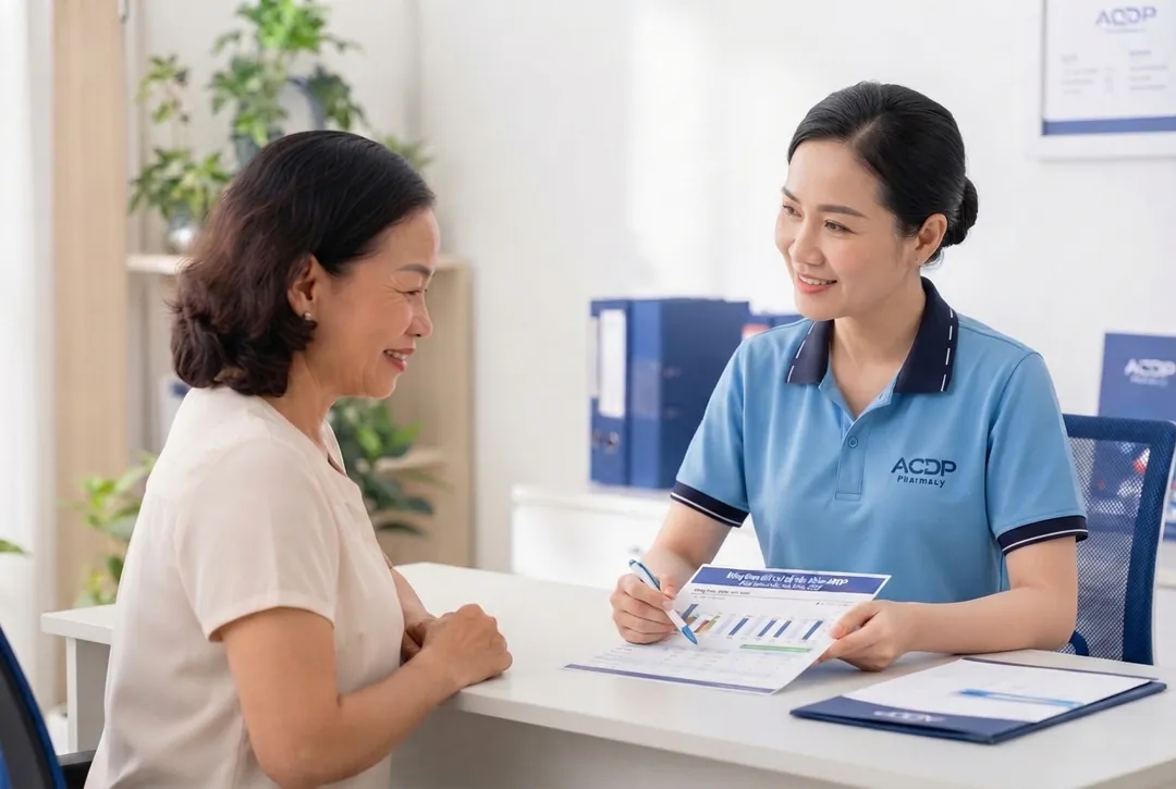 Dược sĩ ADDP trao đổi và tư vấn cho khách hàng